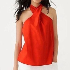 NWT J Crew Twist Front Poplin Halter top in‎ drapey crepe size M
